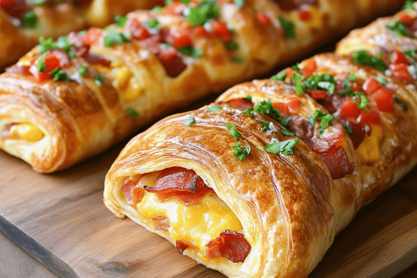 An assortment of freshly baked breakfast pastries, including cinnamon rolls, croissants, and berry turnovers, perfect for a delicious morning treat.