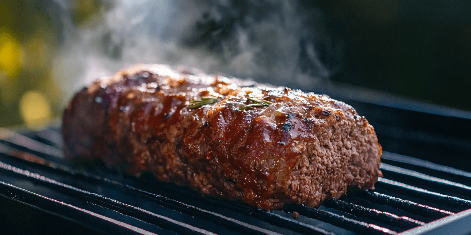 Juicy smoked meatloaf sliced and served with a caramelized BBQ glaze.