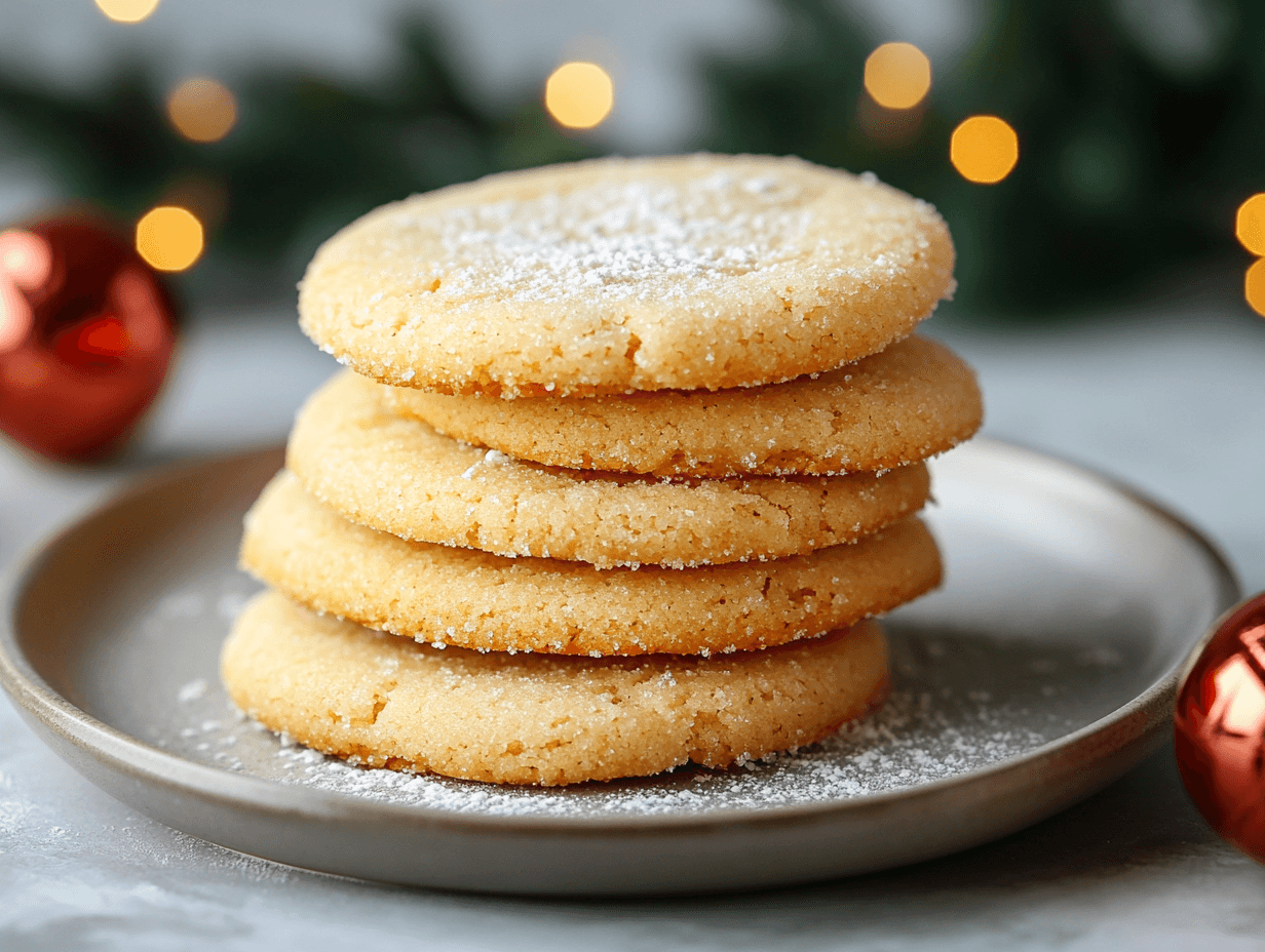 Single sugar cookie on a white plate with golden edges and a soft center, ready in 15 minutes.