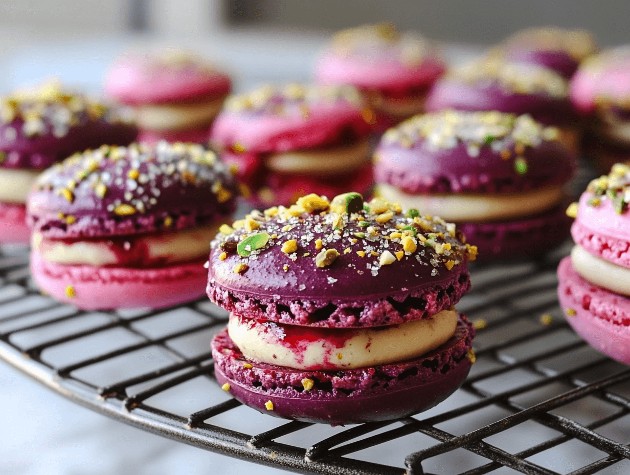 Raspberry Pistachio Macarons